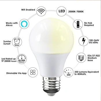 

Smart Light Bulb APP Remote Control LED Smart WIFI Bulb LED Light Adjustment Connect For Amazon Alexa Google Home E27 B22