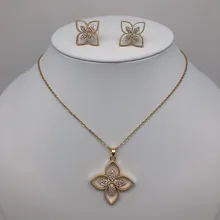 

Korean Clover Four Leaf Flowers Micro Inlaid Zircon Necklace For Women Women's Set Pendant Earrings Jewelry Wholesale