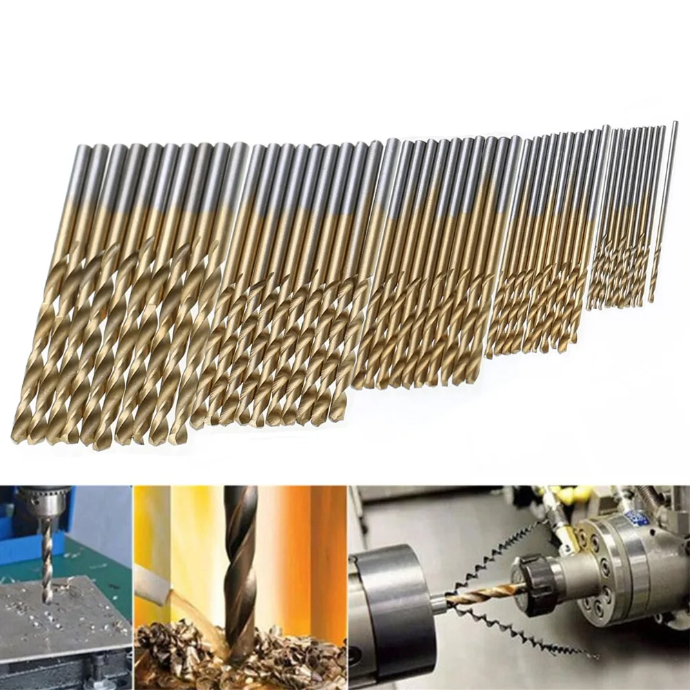 50pcs Mini HSS Titanium Coated Twist Drill Bits Set Extractor Drill Bit 1/1.5/2/2.5/3mm For Woodworking Aluminum Drilling Tools