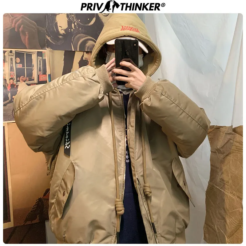 Privathinker, осенне-зимняя куртка-бомбер, Мужская утолщенная теплая уличная куртка с капюшоном, мужская куртка и пальто, модная мужская одежда