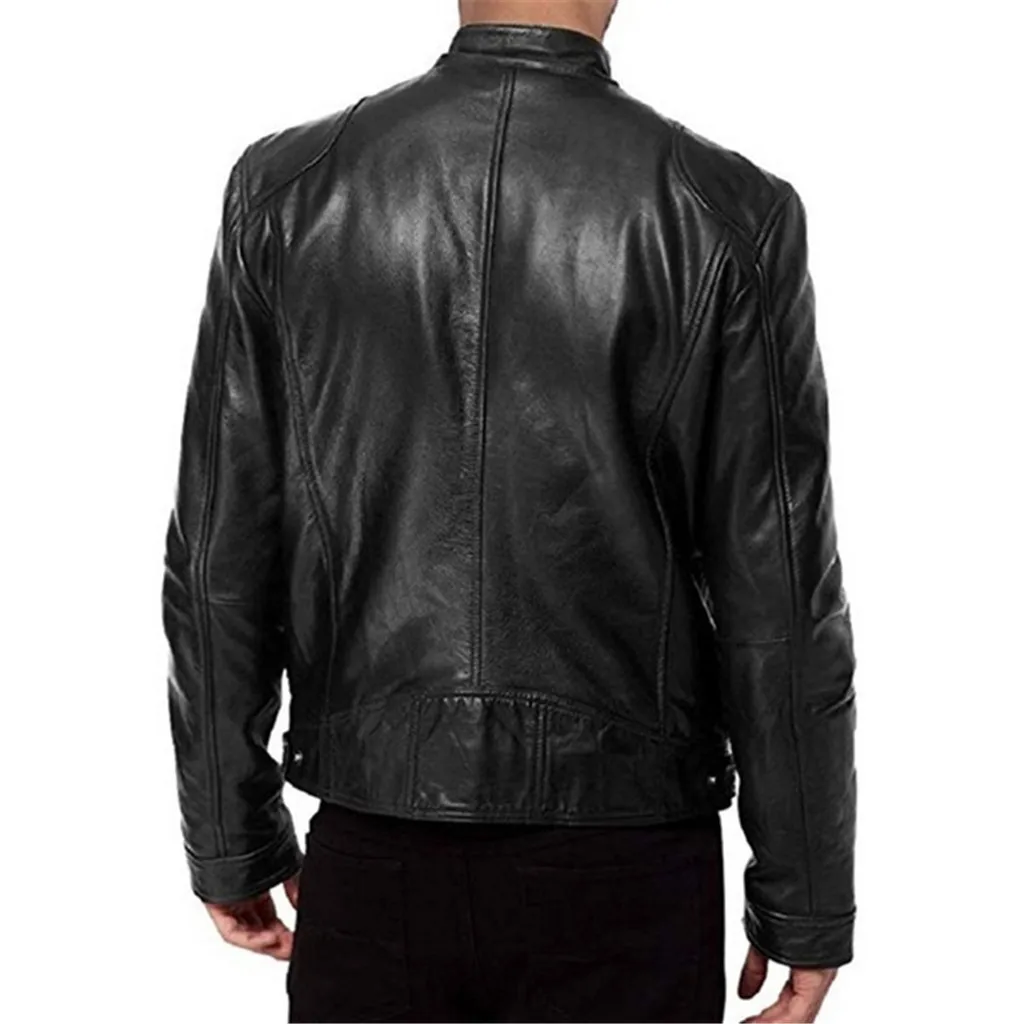 Feitong брендовая Теплая мужская кожаная куртка мужской кожаный мотоциклетный стоячий воротник Черная Мужская стоячий воротник модный дизайн