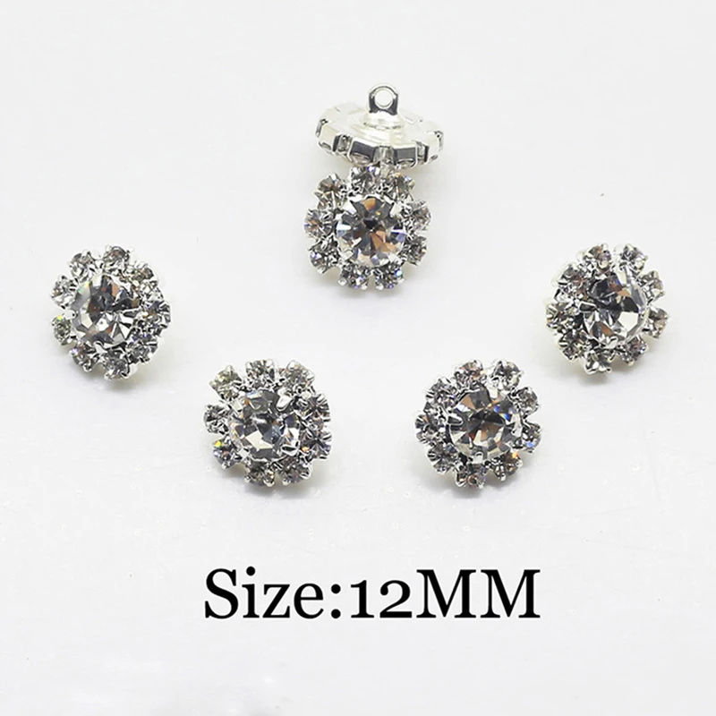 

Metal Buttons 10Pcs 12MM Round Rhinestone Buttons Wedding Embellishment Decoration DIY Crafts Needlework Accessories