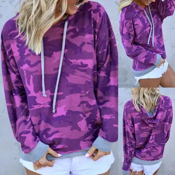 

Autumn Winter Casual Women Long Sleeve Hoodies Camouflage Hooded Sweatshirt Nylon/ Polyester/Spandex Casual Hoodies Size S-2XL