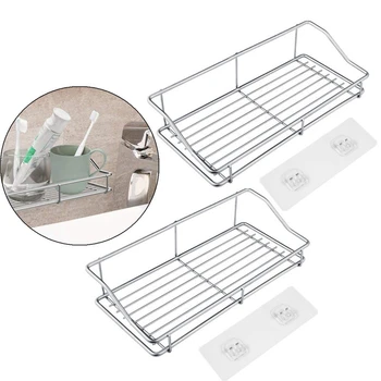 

HOT SALE 2-Pack Free Punching Wall Mounted Shower Caddy Shelf with Hooks Stainless Steel Storage Organizer for Toilet and Kitche