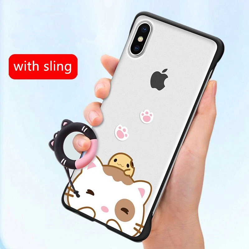 

cute dull polish case for iPhone X/XS/XS Max/XR,with cartoon free sling,soft touch,high quality,phone cover for iphone