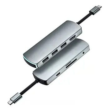 

1Pc 8 In 1 Multifunction USB C Hub Aluminum USB3.0 Splitter Switcher Indicator Light Hot