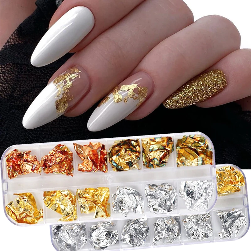 Sparkly Foil Nails Sequins Irregular Aluminum Gold Red Summer Design Set Nail Glitter Flakes Gel DIY Manicures Accessories