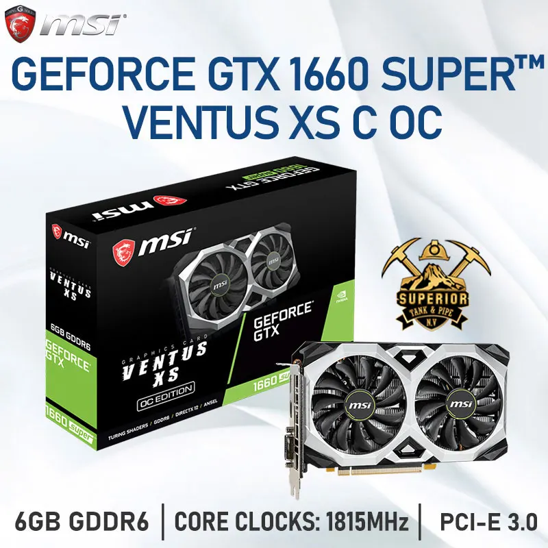 Видеокарта MSI MINING Raphic GeForce GTX 1660 SUPER VENTUS XS C OC 6 ГБ GDDR6, видеокарта 192 бит HDCP DVI GPU MINER ETH