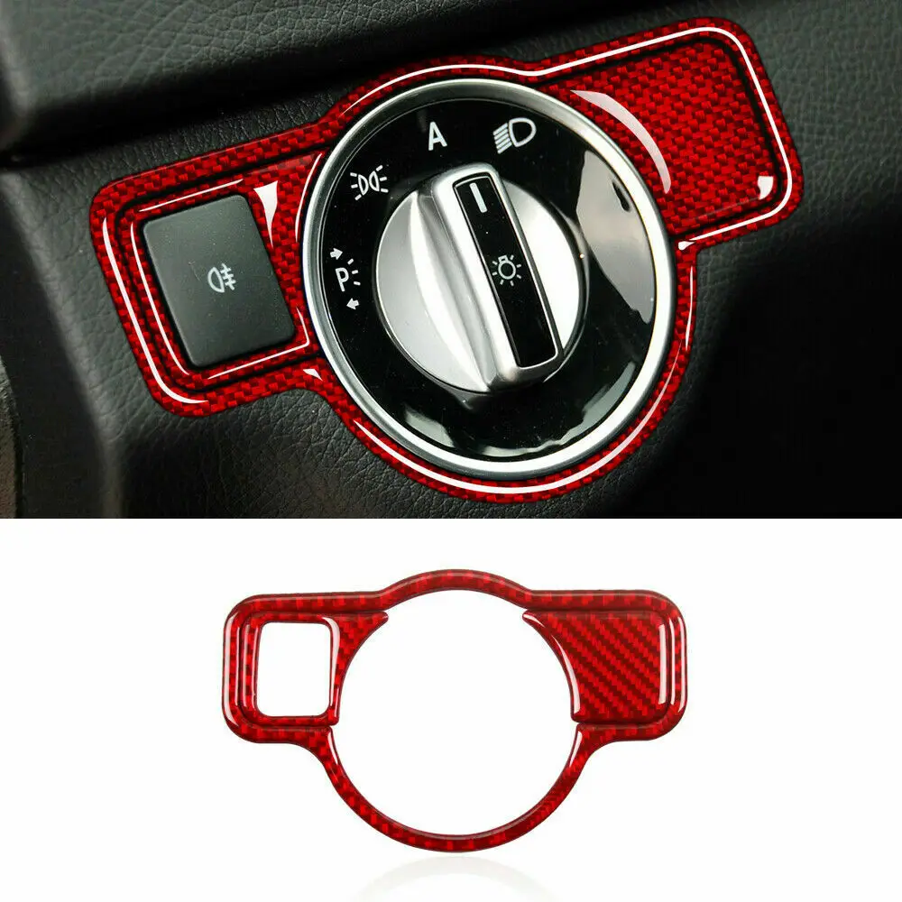 

Red Carbon Fiber Car Headlight Switch Panel Cover Trim For Mercedes Benz W204 2007-2013