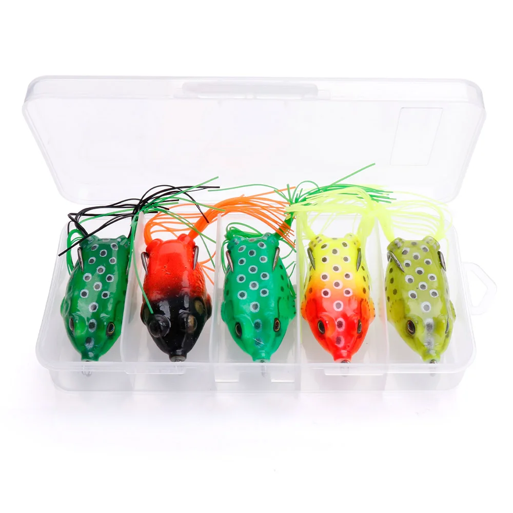 TREHOOK 5pcsBox Ray Frog TopWater Wobblers Pike Fishing Lures Set Of Soft Lure Shad Artificial Bait Silicone Frog For Fishing 05