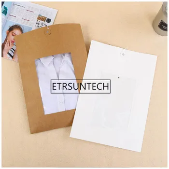

100pcs Kraft Paper Shirt Packaging Bag White Black Envelop Gift Bag with Clear Window T-shirt Package
