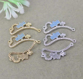 

10pcs Micro Pave CZ Heart connector Beads Paved palm For Bracelet Jewelry Making,For lovers Valentine’s Day