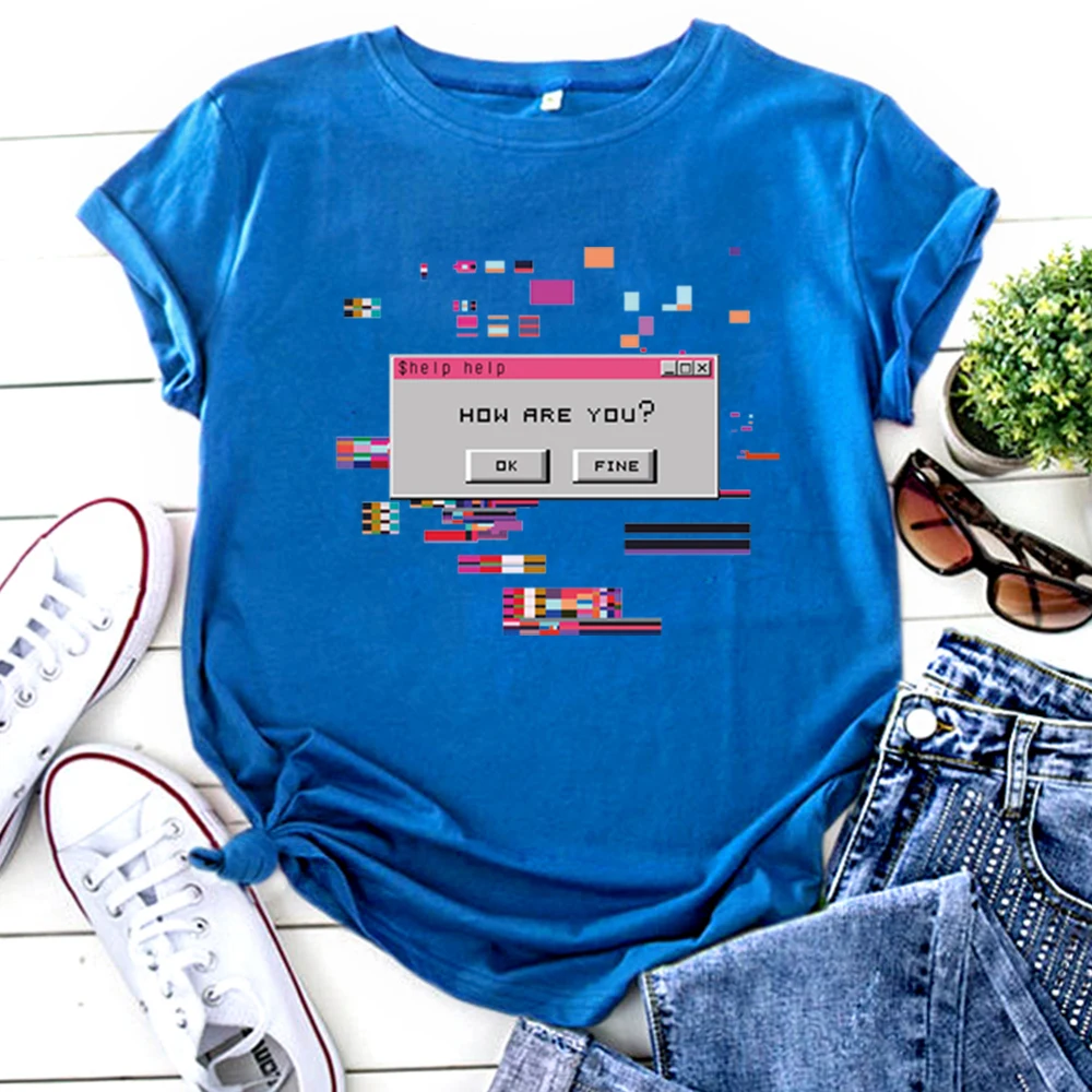 T-Shirt Funny How Are You Personality Letters Print T Shirt For Women'S Funny Harajuku Womens Tshirts Kpop Vintage Woman Shirts
