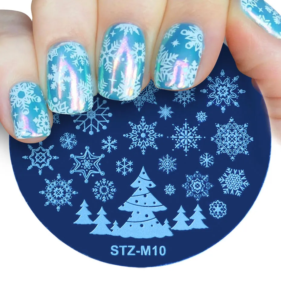 

1pc Christmas Nail Art Stamping Plates Snowflakes Flowers Stamp For Nails UV Gel Image Stencil Plate Polish Tools BESTZM01-10