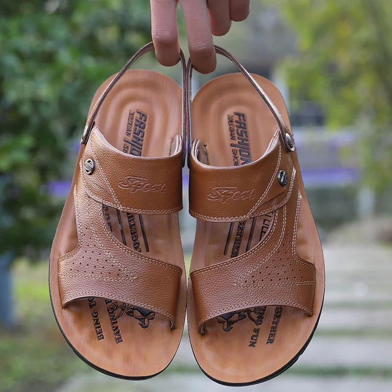 

2019 Summer New Style MEN'S Sandals Men's Genuine Leather Sandals Anti-slip Dual Purpose Full-grain Leather Slipper