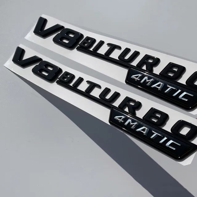 glossy black Vent Fender отделка эмблемы лезвие логотип V8 BITURBO 4matic+ для Mercedes Benz AMG V8 C200 C300 E300 E400 W213 стайлинга автомобилей сбоку Стикеры - Цвет: glossy black