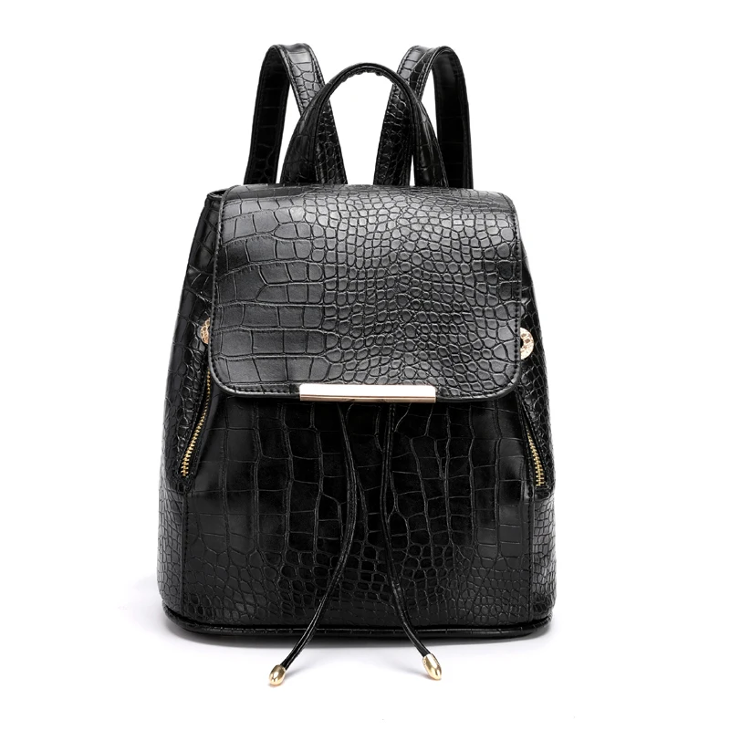 

Fashion Women's Backpack High Quality Crocodile Pattern PU Leather Small Bagpack 2020 New Casual Travel Back Pack Black Brown