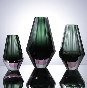 

Diamond Cut Surface Diamond-shaped Luxury Glass Vase Color Gradient Home Decoration Ornaments