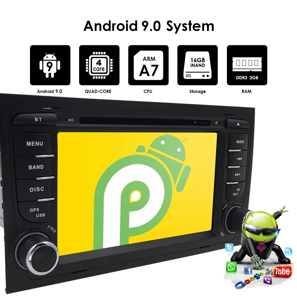 Sale Hizpo Android 9.0 Double Din Car DVD GPS Player For Audi A4 S4 B7 Canbus Radio GPS Bluetooth 1080P 4G USB Host Ipod Map TPMS DVR 4