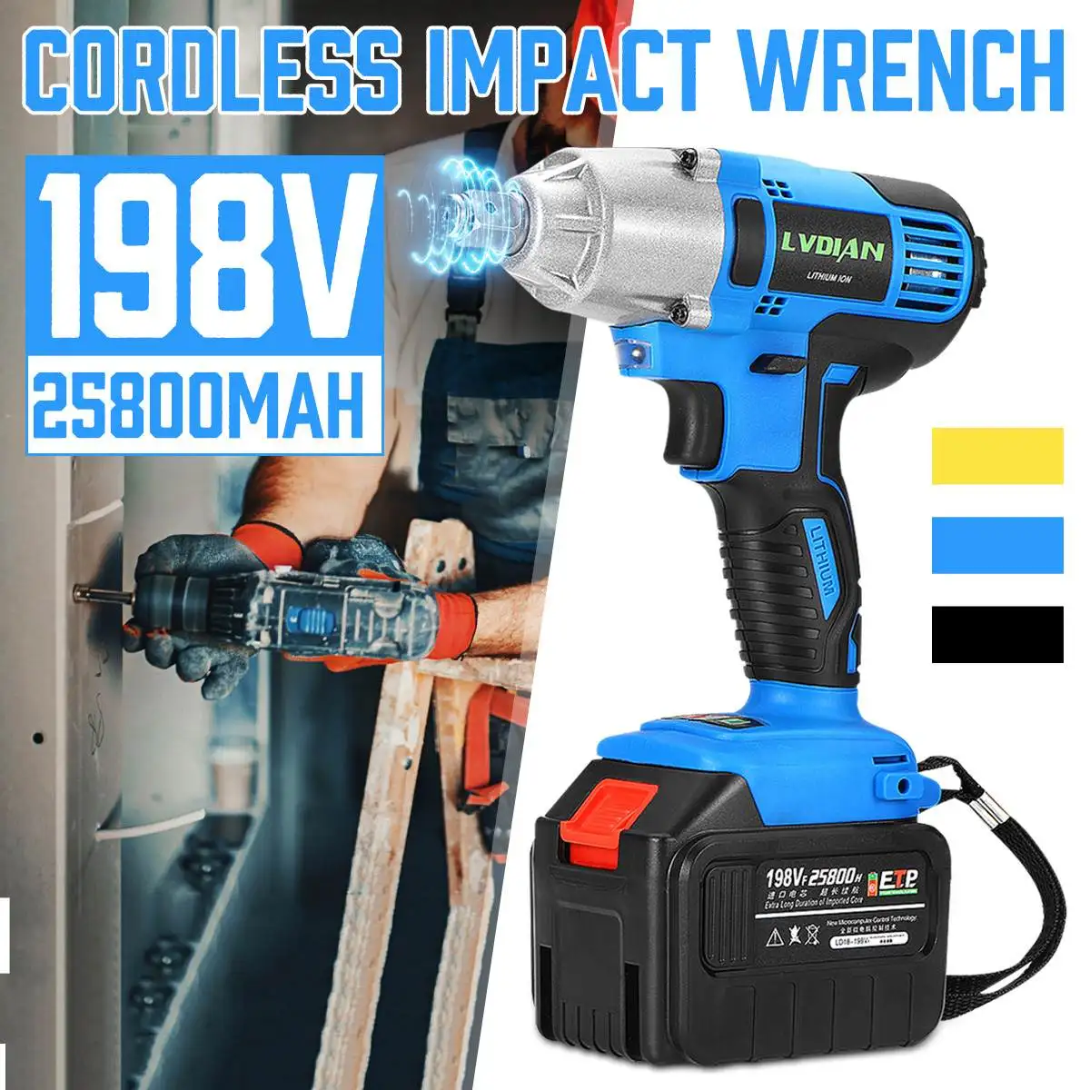 

Cordless Impact Wrench 1/2'' Electric Impact Brushless Wrench Kit Hand Drill 198VF Rechargeable 25800mAh Li-battery Power Tools