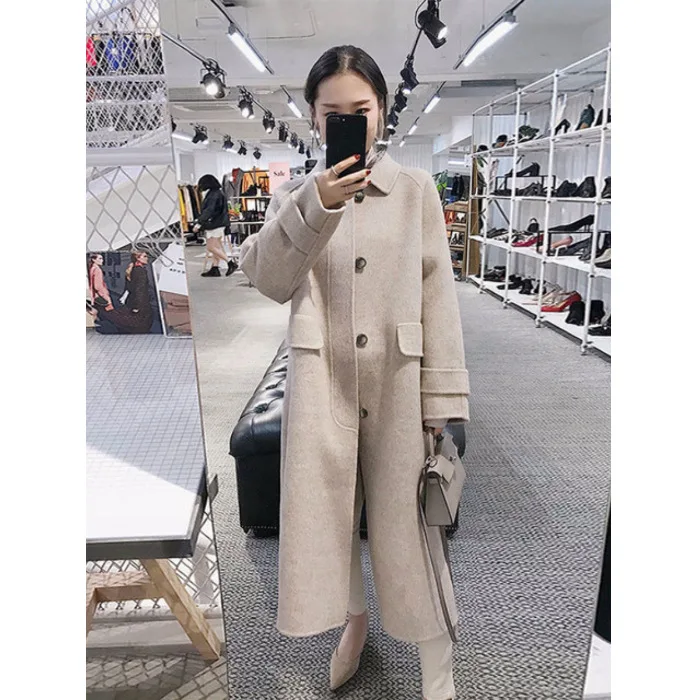 

Pumpkin Valley Woolen Coat Women's Mid-length Students Korean-style Loose Thick over-the-Knee Hepburn Wind Winter Woolen Jacket