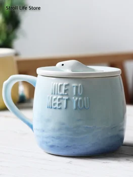 

Nordic Ceramic Mug Creative with Cover Office Coffee Milk Water Cup Woman Cute Cups and Mugs Canecas Birthday Gift Box CM012