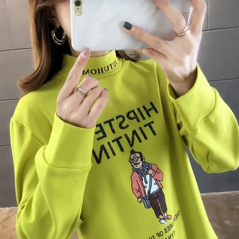 

2020 New Style Thick Korean-style Loose-Fit Mock-Neck T-shirt Women's Western Style Base Shirt Tops 7896