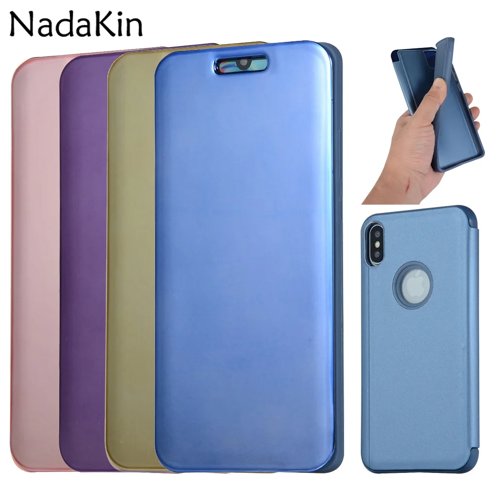C зеркальным покрытием Роскошный чехол-книжка чехол для iPhone 11 Pro X XS MAX XR 6, 6 S, 7, 8plus, однотонный флип-чехол защитный корпус с защитой от пыли