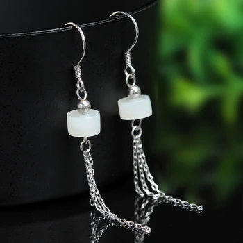 

Natural and Tianyu White Jade Earrings 925 Silver Women's Fashion Nail Earrings With Certificate