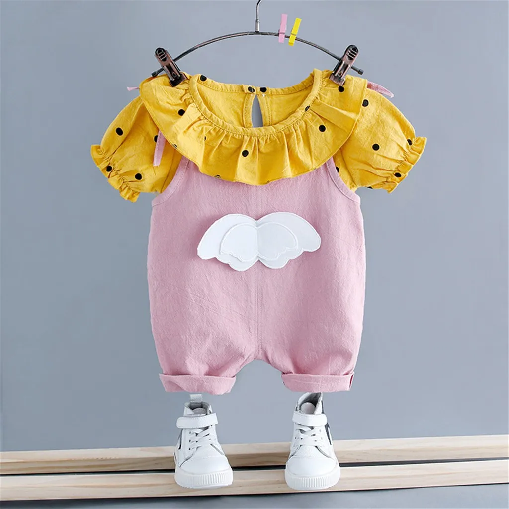 Комплект из топа и штанов, ropa nigno, топы в горошек с оборками для маленьких девочек, футболка, комбинезон, шорты, штаны комплект повседневной одежды