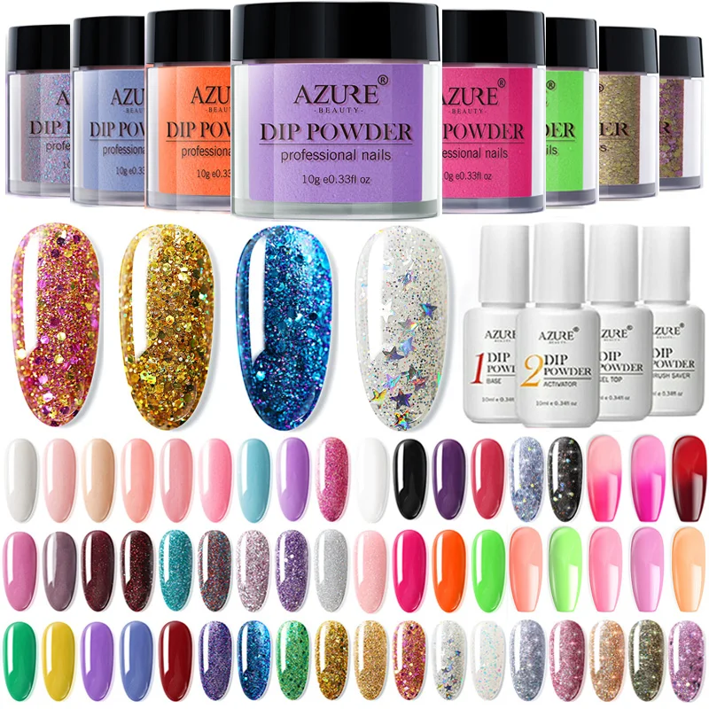 

Azure Beauty 63Pcs/Lot Dipping Powder With Luminous Effect Gradient Color Dip Powder Glitter Powder Dip Powders Natural Dry