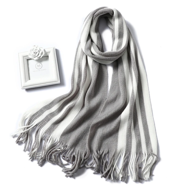 Зимний женский шарф теплый для шеи вязаные шарфы длинный размер с кисточкой женские шали и Обертывания платок-Бандана Femme Мода Новинка - Цвет: WJ85-12