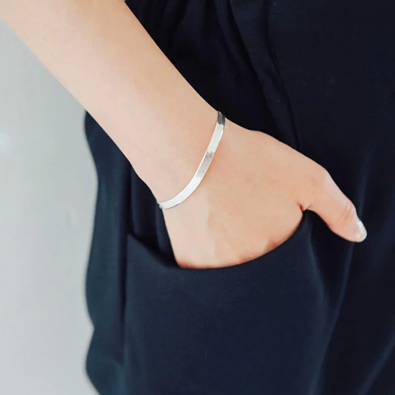 Ins Style 925 Sterling Silver Bracelet 4mm20cm Blade Snake Bone Bracelet For Men & Women Jewelry Gifts - Image 2