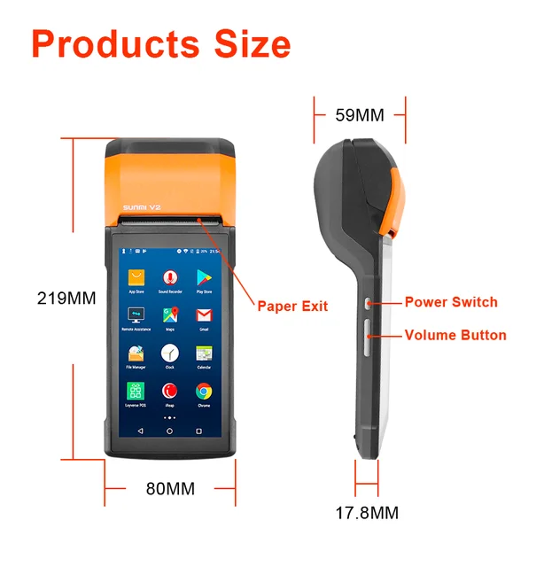 SUNMI-Terminal POS portátil V2 V1s PDA, Android, con impresora térmica de recibos de 58mm, cajas registradoras para pedidos móviles, eSIM, 4G, WiFi SUNMI-Terminal POS portátil V2 V1s PDA, Android, con impresora térmica de recibos de 58mm, cajas registradoras para pedidos móviles, eSIM, 4G, WiFi