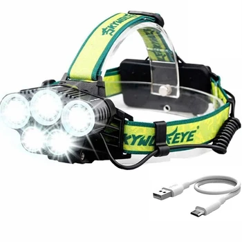 

5LED Headlamp 5 Light Modes SOS Light Outdoor USB Cable 18650 Battery New Adjustable Rotation Outdoor Headlamp