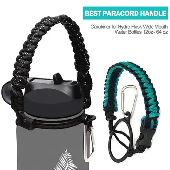 Paracord Handle Strap Cord with Safety Ring Carabiner Wide Mouth Water Bottle for Hiking Camping Walking 4