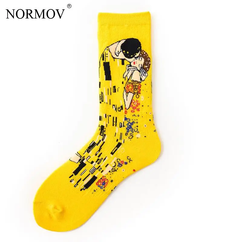 NORMOV, креативные женские носки, всемирно известный рисунок, хлопковые носки, забавные, дышащие, эластичные, женские, средние Носки, простые