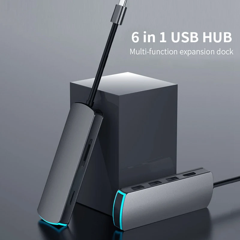 

1Pc 6-in-1 Multi-function Type c Laptop Computer Docking Station USB 3.0 HDMI USB Hub for Mouse Keyboard Rigid Disk U Disk