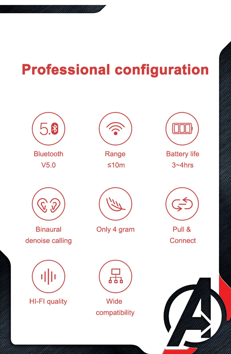 Marvel Certified Captain America TWS Wireless Stereo Earphones Bluetooth V5.0 Earbuds Support for Linking Two Mobile Phones