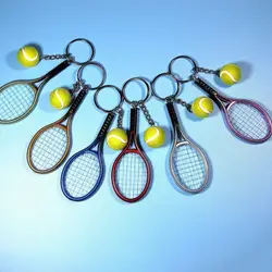 Мини металлическая Теннисная ракетка сувенир ручной работы Милая Теннисная ракетка мяч брелок для ключей Спортивная цепочка