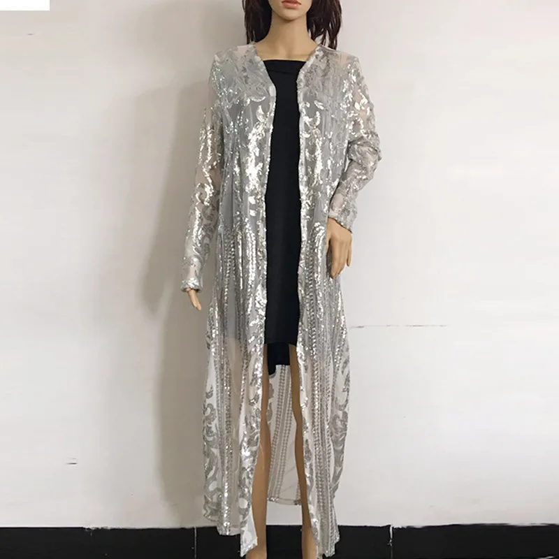 Silver AliExpress платье с пайетками европейский и американский стиль сексуальный блестящий прозрачный кардиган - Цвет: Silver