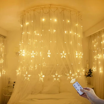 

2.5M / 8ft 12Stars Remote Control LED Curtain String Lights Fairy Lightwith 8 Modes Controller Lamp Warm White 31V Safe Voltage