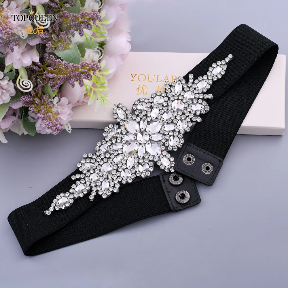 TOPQUEEN S01-E Fashion Floral Rhinestone Buckle Women's Elastic Waist Cinch Belt for Dress Formal Dress Belt Evening Party Band TOPQUEEN S01-E Fashion Floral Rhinestone Buckle Women's Elastic Waist Cinch Belt for Dress Formal Dress Belt Evening Party Band