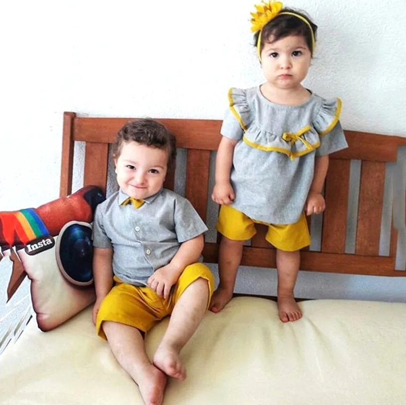 Baby Clothing Set comfotable 2PC Twins Baby Clothes Causal Summer Girls Boy Outfit T-shirt +Shorts Children's Clothing Set 3month- 6 years Kids Costume warm Baby Clothing Set