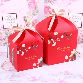 

100 X High Quality Wedding Gift Candy Boxes With Bow Creative Red & Pink Portable Baby Shower Boxes Party Supplies Decoraions