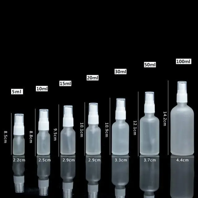 30pcs 5-100ml 고급 미스트 스프레이가있는 젖빛 유리 병 리필 가능 화장품 분무기 컨테이너 병 메이크업 스킨 케어 도구