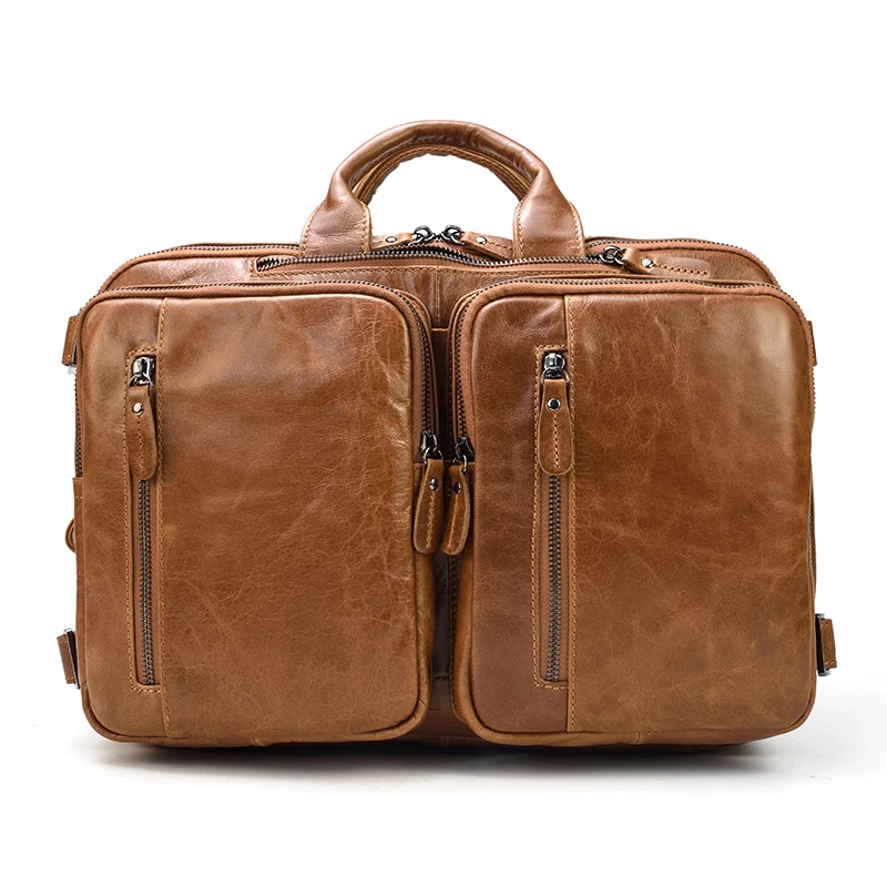 MAHEU, натуральная кожа, мужской портфель для путешествий, сумка-тоут, 3 в 1, сумка, 15,6 дюймов, сумка для ноутбука, выходные сумки, Воловья кожа, деловая сумка-тоут - Цвет: Brown1