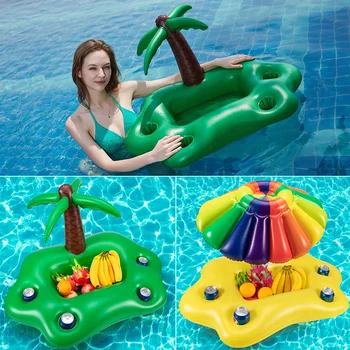 

Beverage Salad Party Fruit Serving Buffet Swimming Pool PVC Summer Water Fun Inflatable 4 Drink Holders Floating Ice Bar Beach
