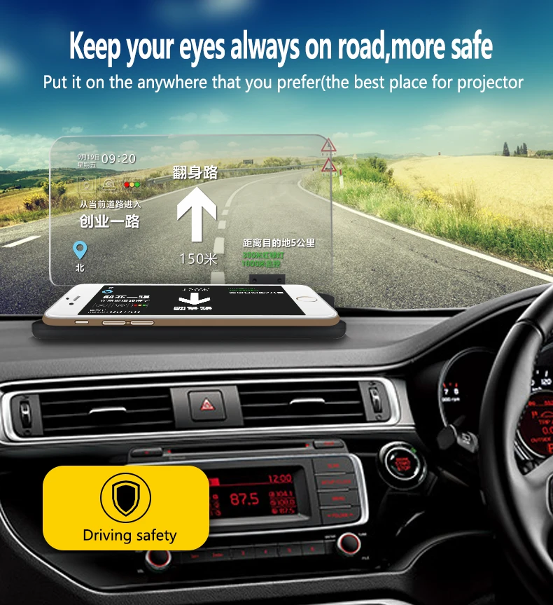 6 inch Universal H6 Car HUD Head Up Display Projector Phone Navigation Smartphone Holder gps hud for any cars_09 (7)