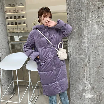 

Winter jacket velvet long cotton clothes in winter 2019 personality bell cuff cap and warmth-keeping down parka 928